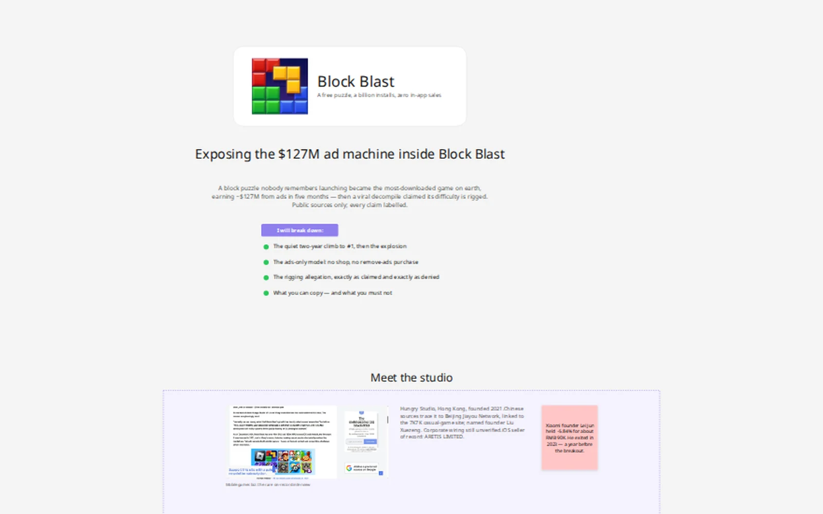 Preview of the Block Blast growth teardown Miro board